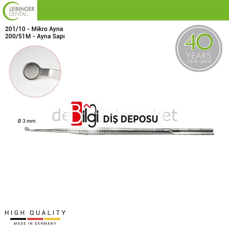 Rhodium Mikro Ayna Ø 3 mm ve Ölçekli  Ayna Sapı