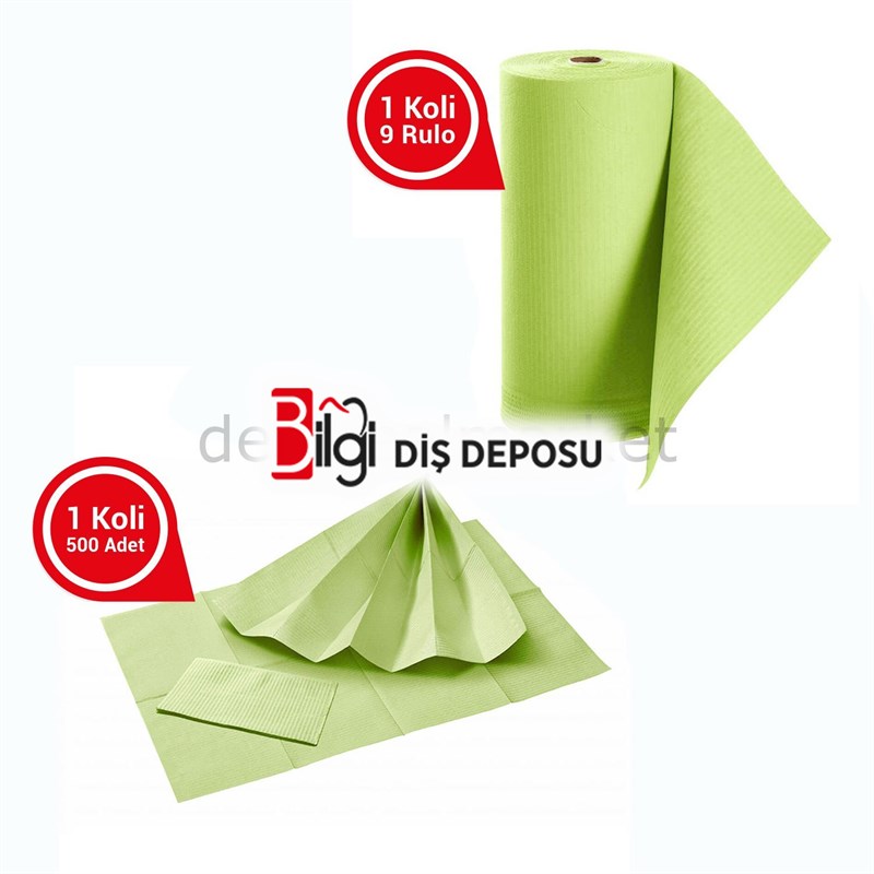Avrupa Rulo Dişci Hasta Önlüğü ve Tabla Örtüsü Takım -  Green Lime