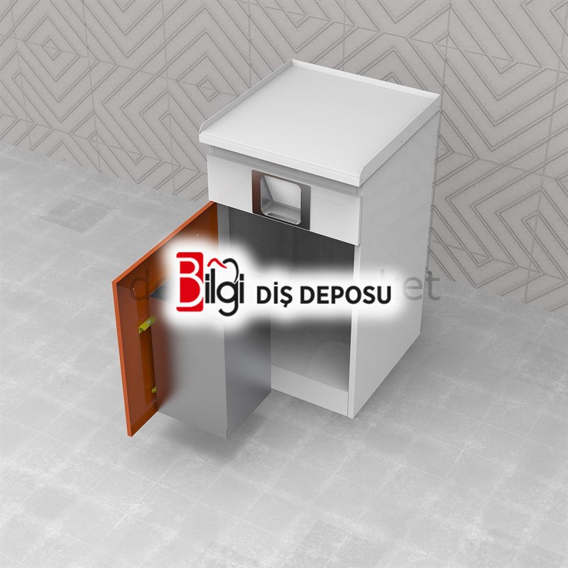 Klinik Dolap - Modül - Çöp Kovalı Cam Tezgah GL17