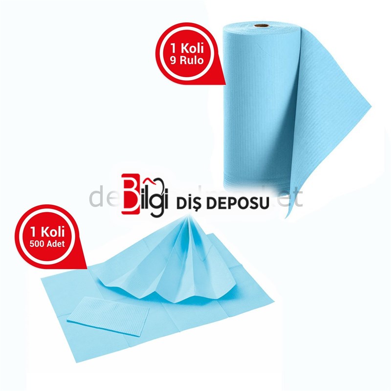 Avrupa Rulo Dişci Hasta Önlüğü ve Tabla Örtüsü Takım -  Light Blue